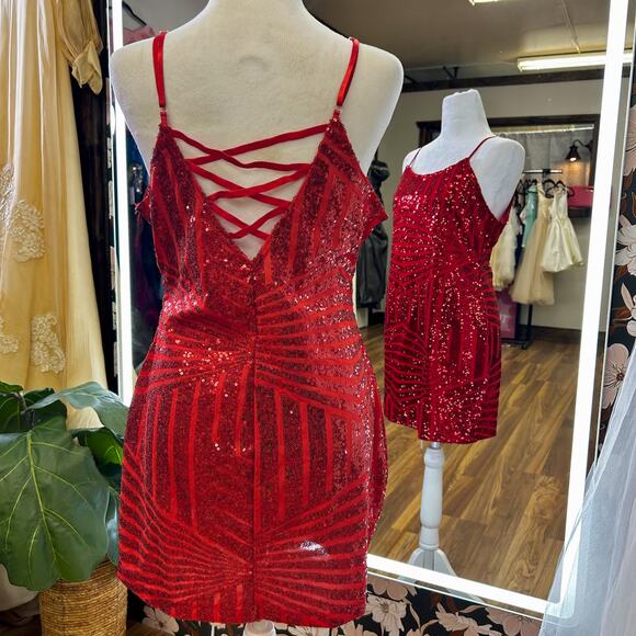 Sexy Red Sequin Mini Dress Lace -Up S Corset Party Bodycon NYE Holidays Cocktail - Picture 4 of 8